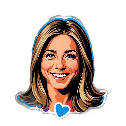 Jennifer Aniston mosolygó arca színes szívekkel és csillagokkal