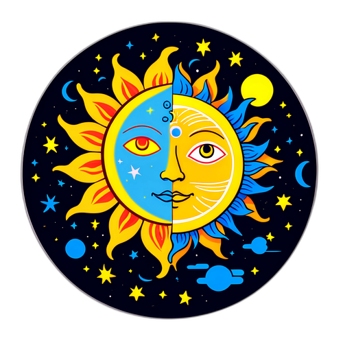 Thiết kế mặt trời và mặt trăng trong một vòng tròn