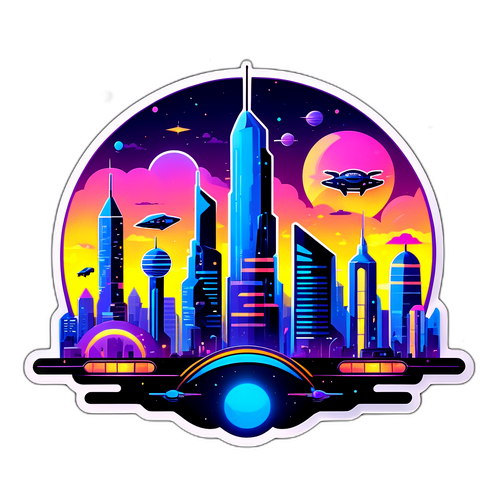 Framtida stadssilhuett vid skymning