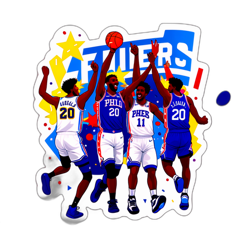 Masiglang Sticker ng mga Tagahanga ng Basketball na Nagdiriwang ng Tagumpay ng 76ers
