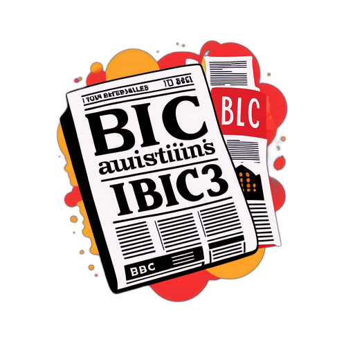 Ilustrace loga BBC s titulky novin na pozadí