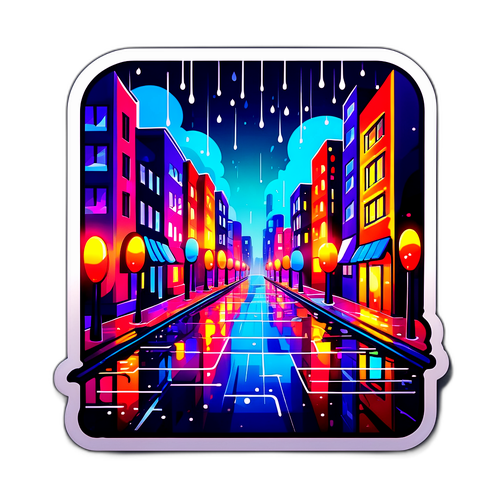 Városi tájék a fagyos esőben