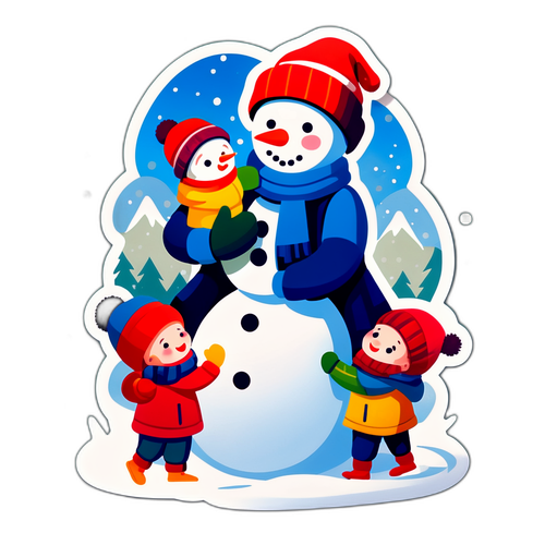 אב אהוב בונה אנשי שלג עם הילדים