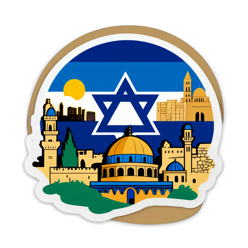 Aufkleber mit der Flagge Israels und Jerusalemer Skyline
