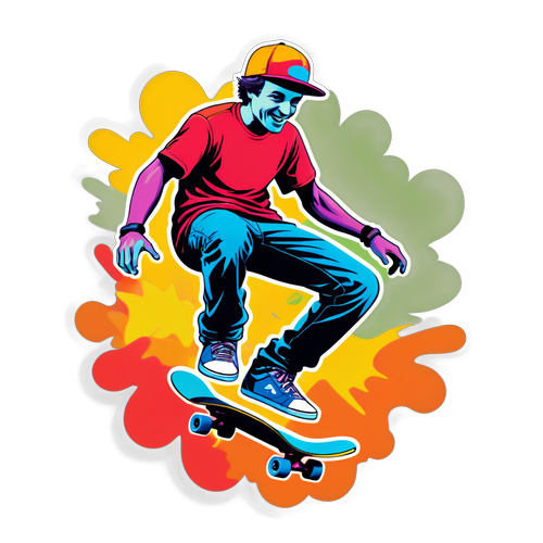 Farverig Skateboard Tricks Sticker