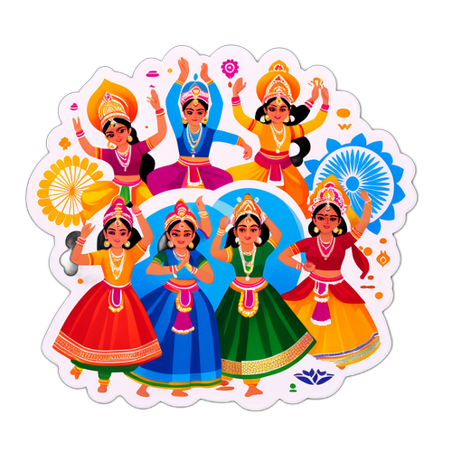 तेलुगु नृत्यकारों का रंगीन स्टिकर