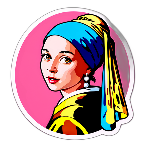 素晴らしい宝石とピンクの背景の美しさを強調する「真珠の耳飾りの少女」