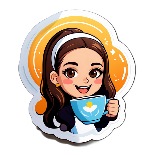 Legesyg sticker med Bianca Censori og kaffekop