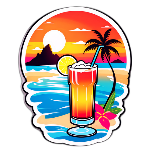 Cooler Sticker von Bora Bora mit Sonnenuntergang