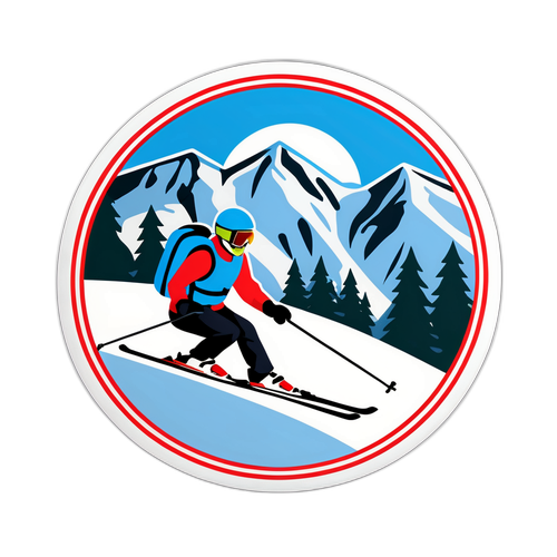 Стикер с изображением биатлона на лыжном курорте