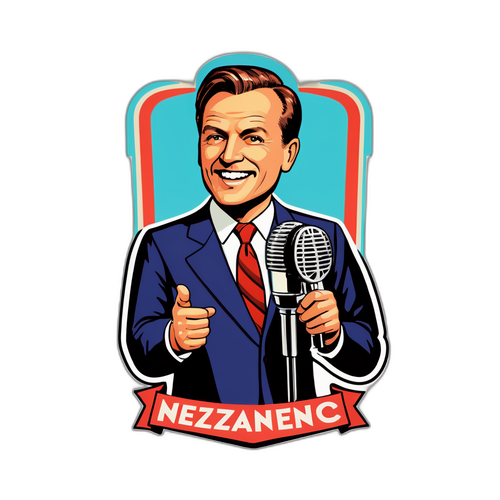 Sticker przedstawiający Grzegorza Miecugowa jako prezentera wiadomości
