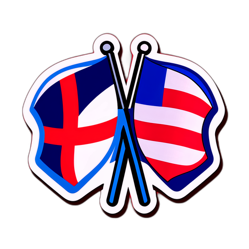 Sticker die Frankrijk en Engeland symboliseert met vlaggen in een sportieve sfeer