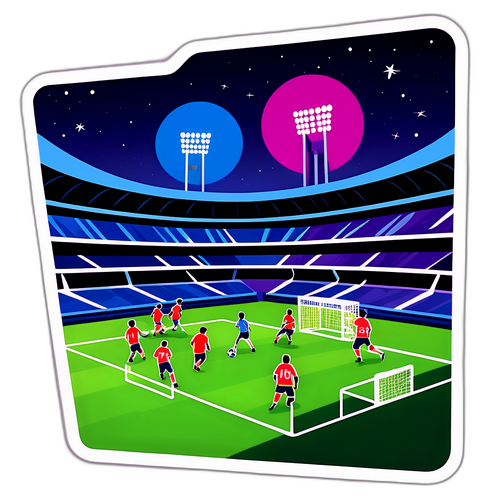 Игроки в действии на фоне ночного стадиона