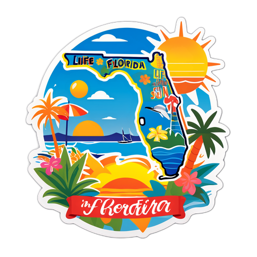 Стикер с изображением Флориды и её достопримечательностей