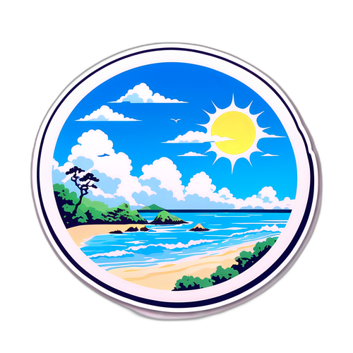 沖縄の美しい天気を描いたステッカー