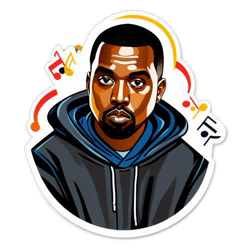 Kreativní samolepka s hudebními prvky a portrétem Kanye Westa