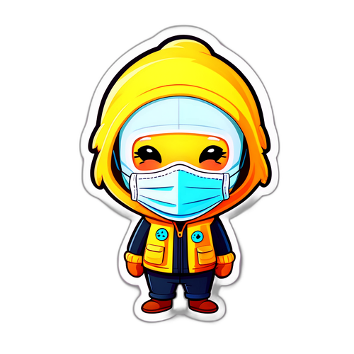 マスクをつけたかわいいキャラクターのステッカー