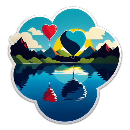湖上漂浮的心形气球