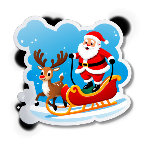 骑着雪橇的迷你圣诞老人和快乐的驯鹿