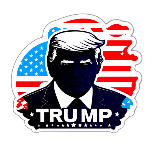 Силуэт Трампа с элементами американского флага и оригинальными надписями