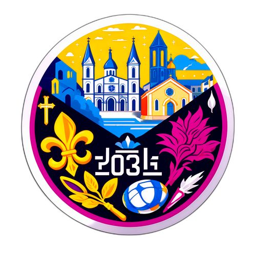 Marseille vs Toulouse: Sticker ilustrativ cu scena meciului și simboluri culturale