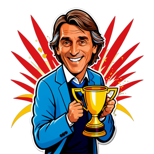 Roberto Mancini Cartoon con Trofeo