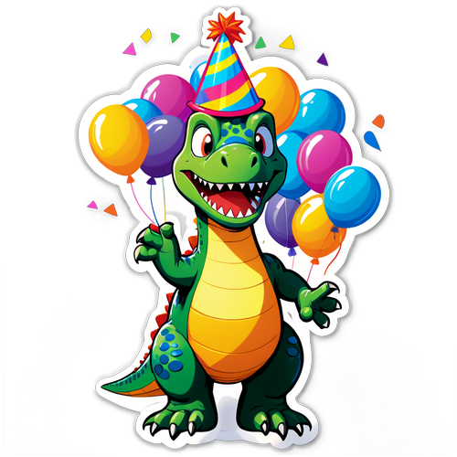 Friendly Dinosaur Party Sticker