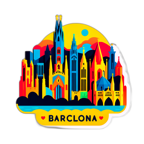 Sticker vibrant cu orizontul emblematic al Barcelonei și arhitectura Brugge