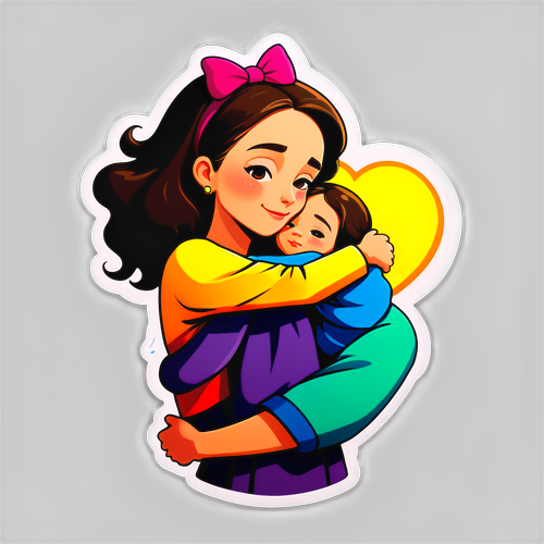 Sticker de Anabel Pantoja con su hija en un abrazo, representando amor familiar y superación de retos