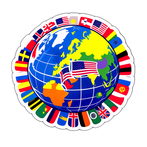 Playful Globe with Spaceship Earth and Flags