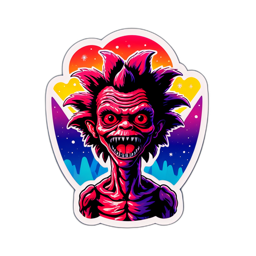 Sticker van een Demogorgon uit Stranger Things met een kleurrijke achtergrond van de Upside Down