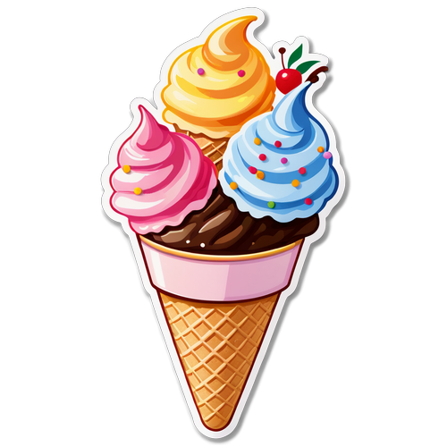 Delicious Triple-Scoop Ice Cream Cone Sticker