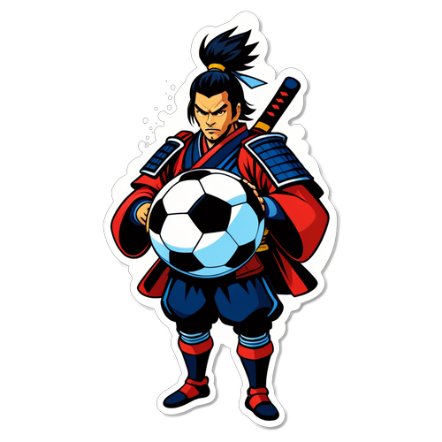 Diseño de un samurái con balón de fútbol