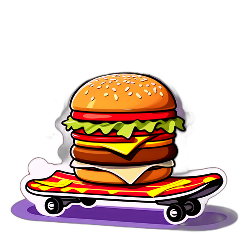 Stylisierter Big Mac auf einem Skateboard