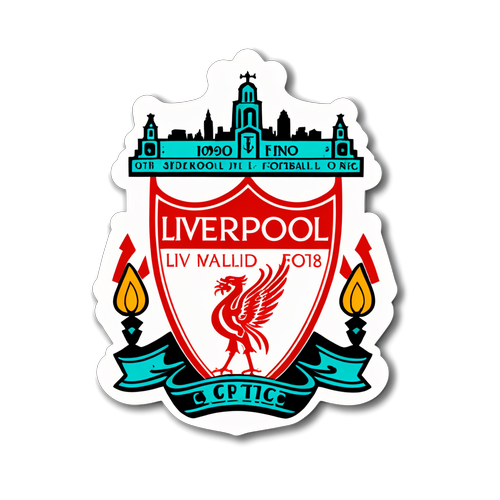 Sticker med Liverpool FC-logo og Silhuett av Liverpool Skyline