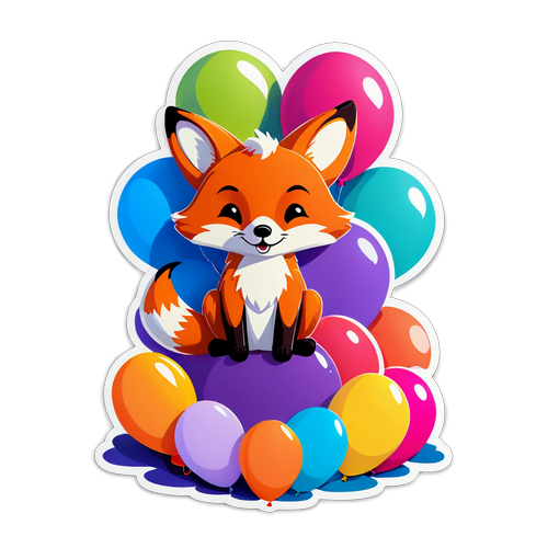 可爱坐在彩色气球上的狐狸设计