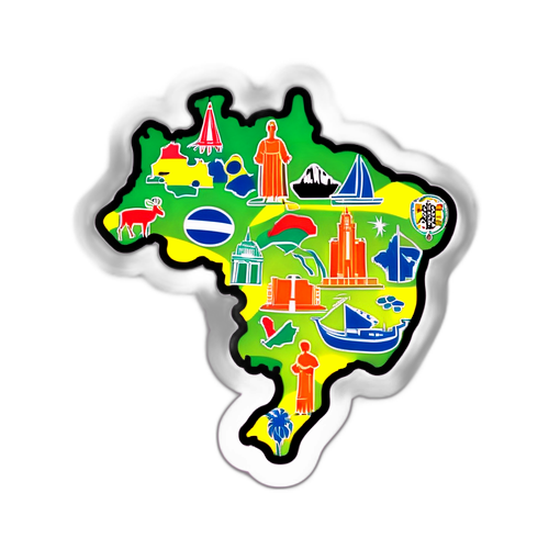 Silhueta do mapa do Brasil com ícones regionais