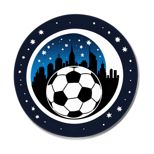 Sticker cu Lună Plină și Elemente de Fotbal