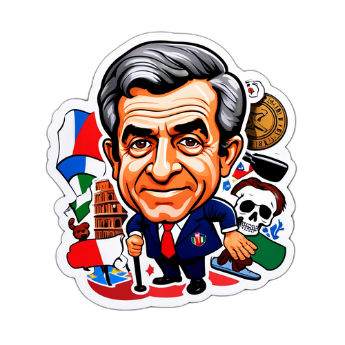 Caricatura di Umberto Bossi con simboli italiani