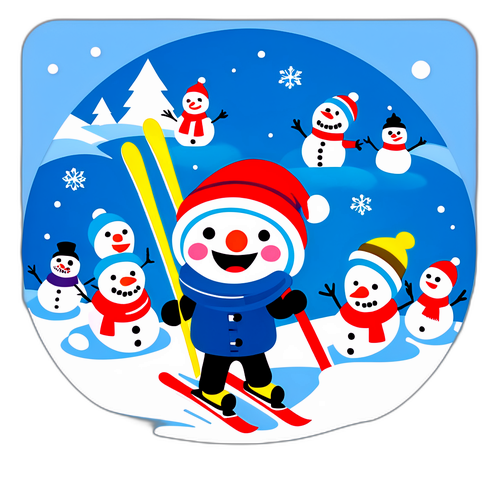 Humoristisk tegneserie av Elias Lajunen som sliter med å balansere på ski i dyp snø