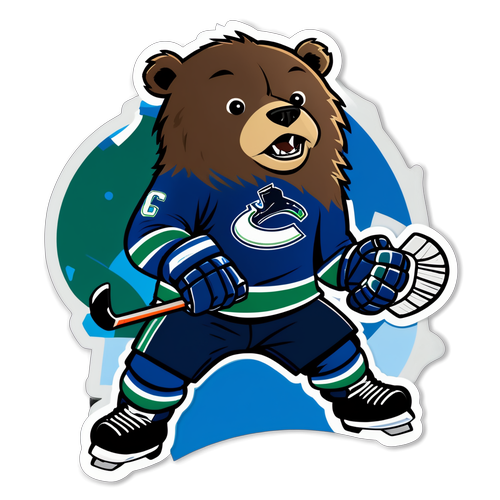 Autocollant des Vancouver Canucks avec un ours et des éléments de hockey sur glace