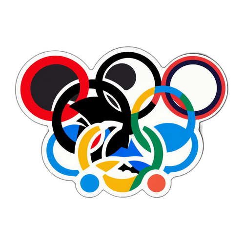 Дизайн наклейки с олимпийскими кольцами и спортивными элементами