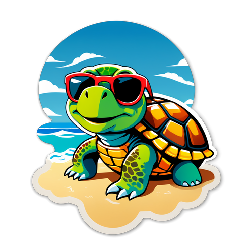 戴上太陽眼鏡在沙灘上曬太陽的烏龜
