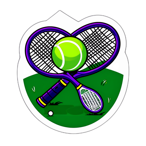 Stiker Elegan Wimbledon dengan Raket dan Bola Tennis