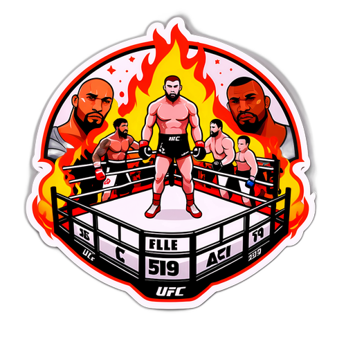 En brændende klistermærke med MMA-ringen ved UFC 319
