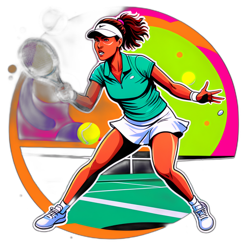 Ilustrație vibrantă a lui Jaqueline Cristian pe terenul de tenis