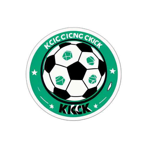 Obtisk s nápisem 'kick', stylisticky jako fotbalový míč, skákající nahoru