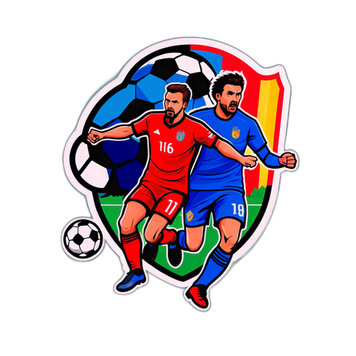 עיצוב מדבקה המדגיש את המתח והפנטזיה של משחק הכדורגל בין הקבוצות