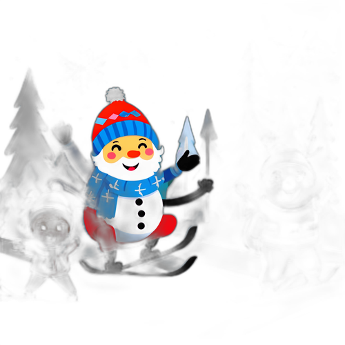 Scena invernale festiva con personaggi gioiosi