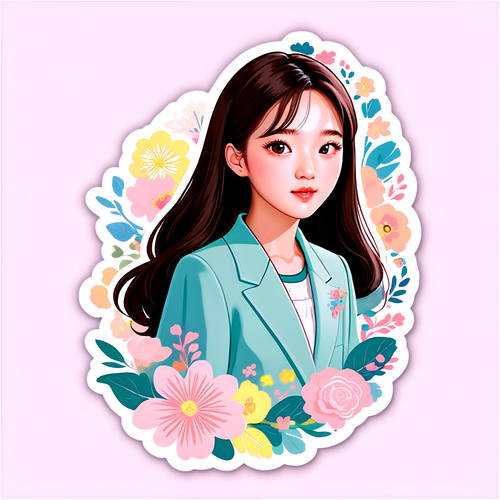 Stiker Elegan Kim Sae Ron dengan Pola Flora